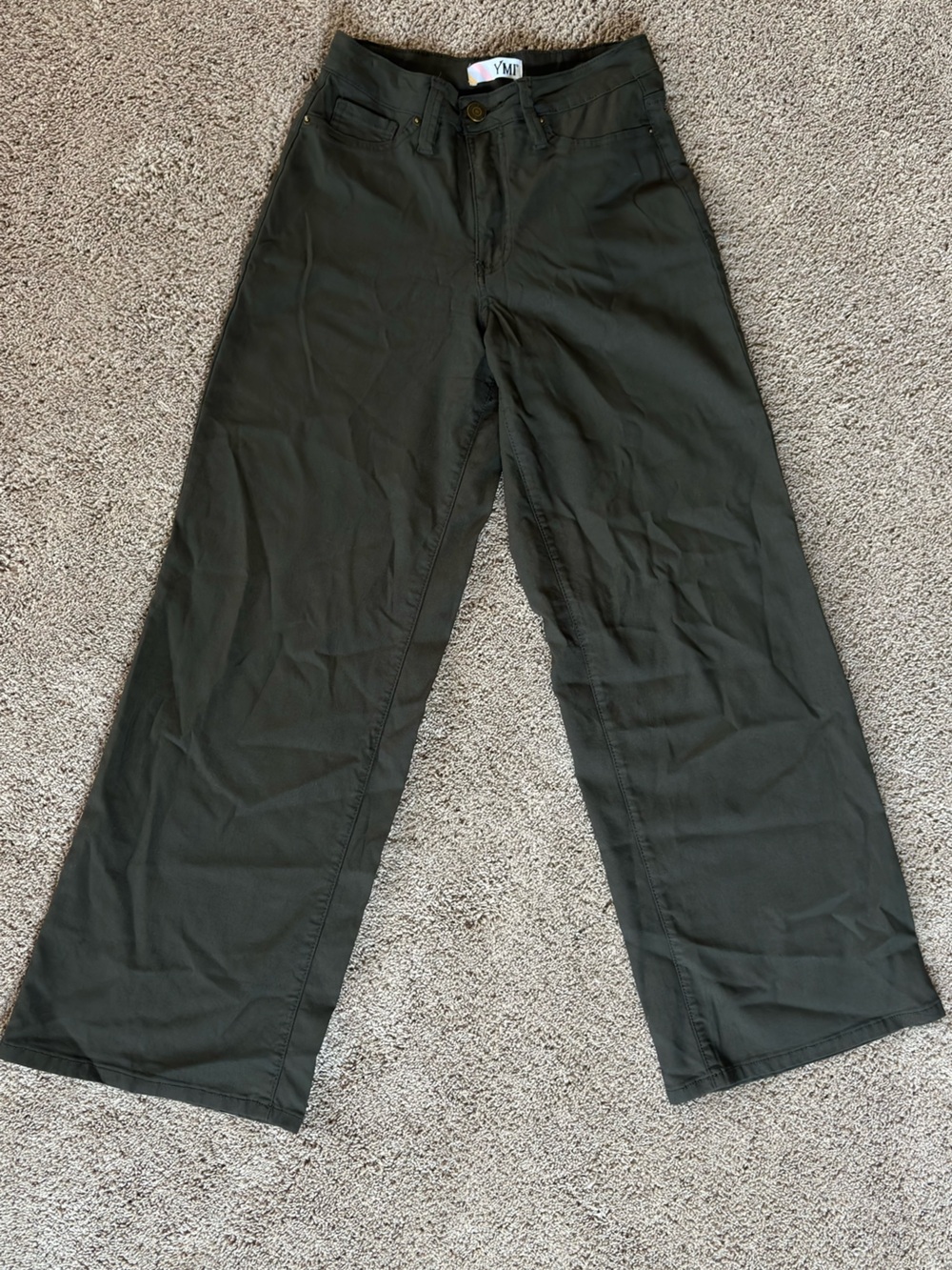 YMI Wide Leg Flare Jeans in Olive Green